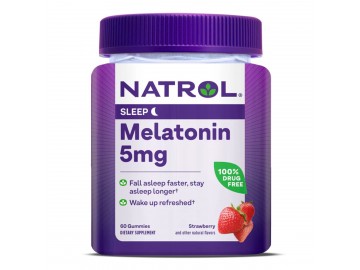 Мелатонін, 5 мг, смак полуниці, Melatonin, Natrol, 60 жувальних таблеток