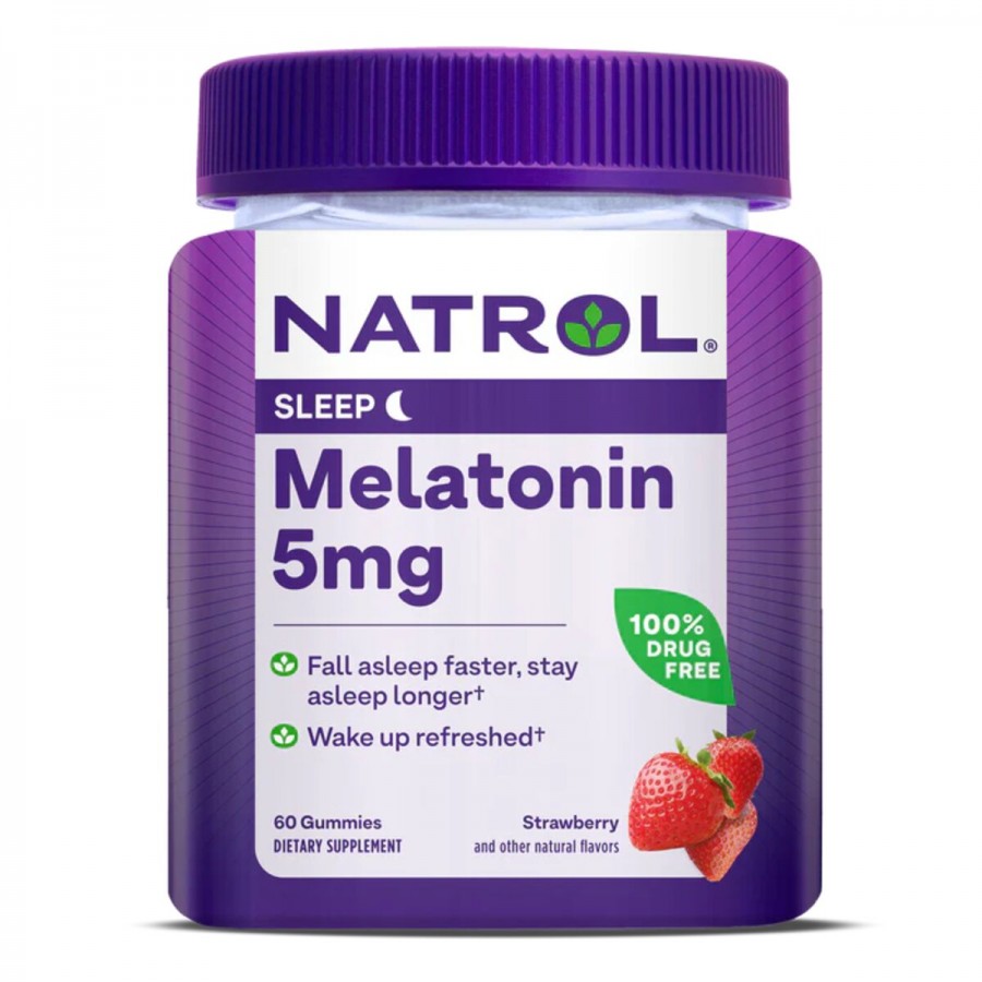 Мелатонін, 5 мг, смак полуниці, Melatonin, Natrol, 60 жувальних таблеток