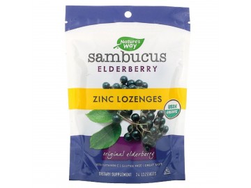 Льодяники бузини з цинком, Sambucus Elderberry, Zinc Lozenges, Nature's Way, 24 льодяника