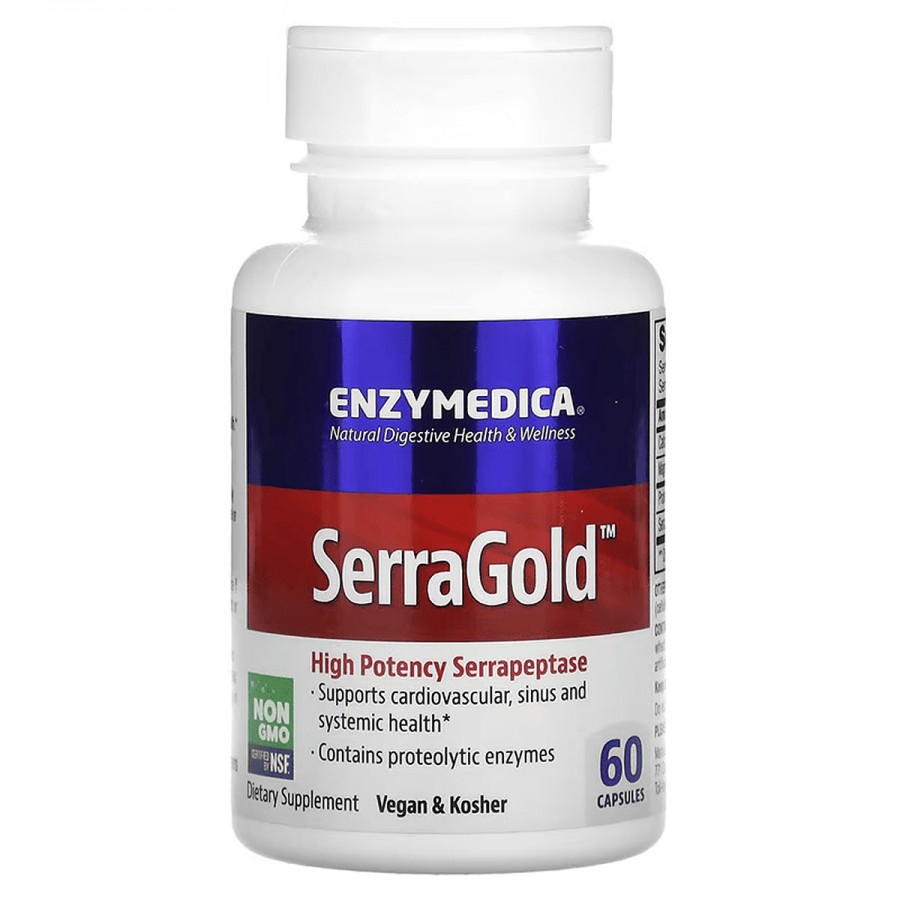 Серрапептаза, SerraGold, High Potency Serrapeptase, Enzymedica, 60 капсул