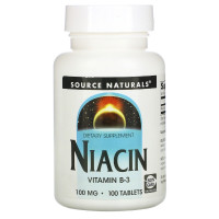 Ниацин, Витамин В3, 100 мг, Niacin, Source Naturals, 100 таблеток