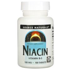 Ниацин, Витамин В3, 100 мг, Niacin, Source Naturals, 100 таблеток