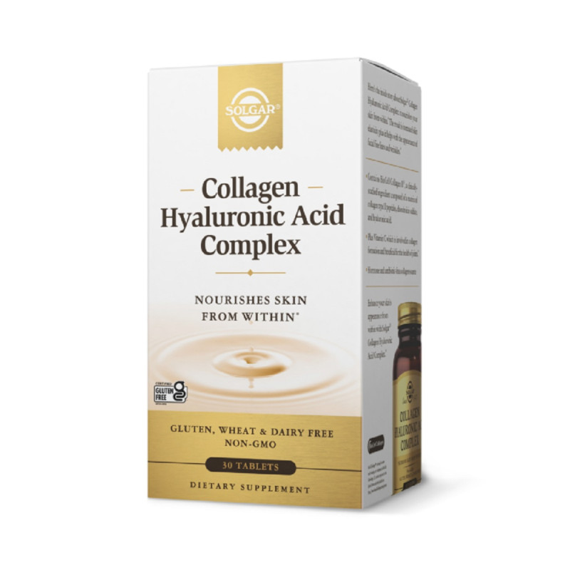 Коллаген с гиалуроновой кислотой, Collagen Hyaluronic Acid Complex, Solgar, 30 таблеток