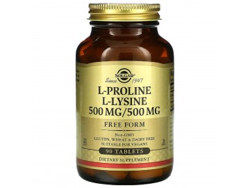 Пролін/Лізин, L-Proline/L-Lysine, Free Form, Solgar, 500 мг/500 мг, 90 таблеток