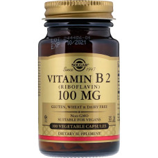 УЦІНКА Вітамін B2 (рибофлавін), Vitamin B2 (Riboflavin), 100 мг, Solgar, 100 вегетаріанських капсул (немає захисної плівки)