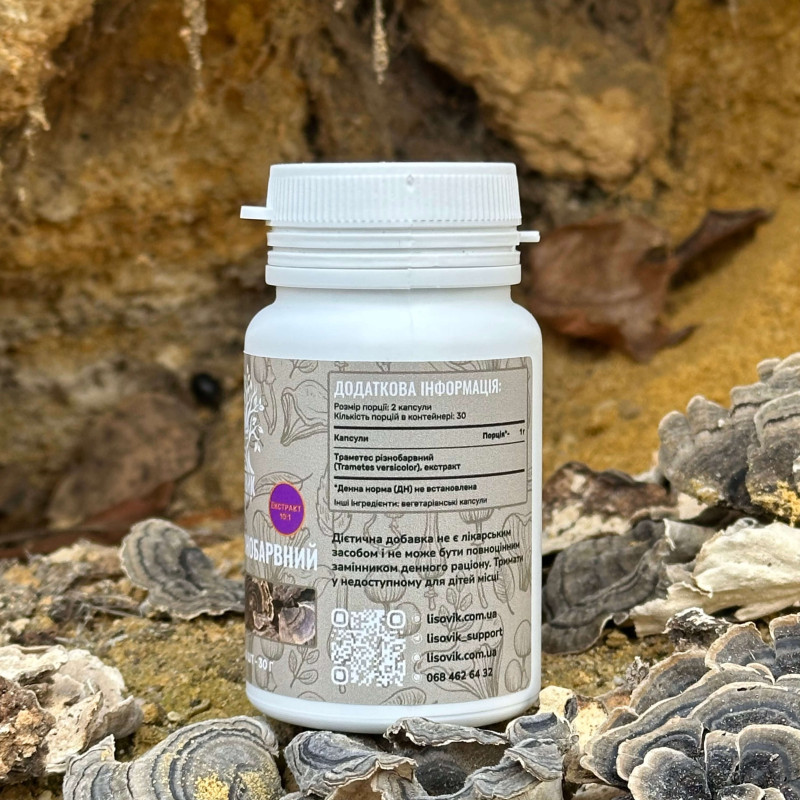 Траметес різнобарвний, екстракт 10:1, "Лісовик", 60 капсул по 0.5 г