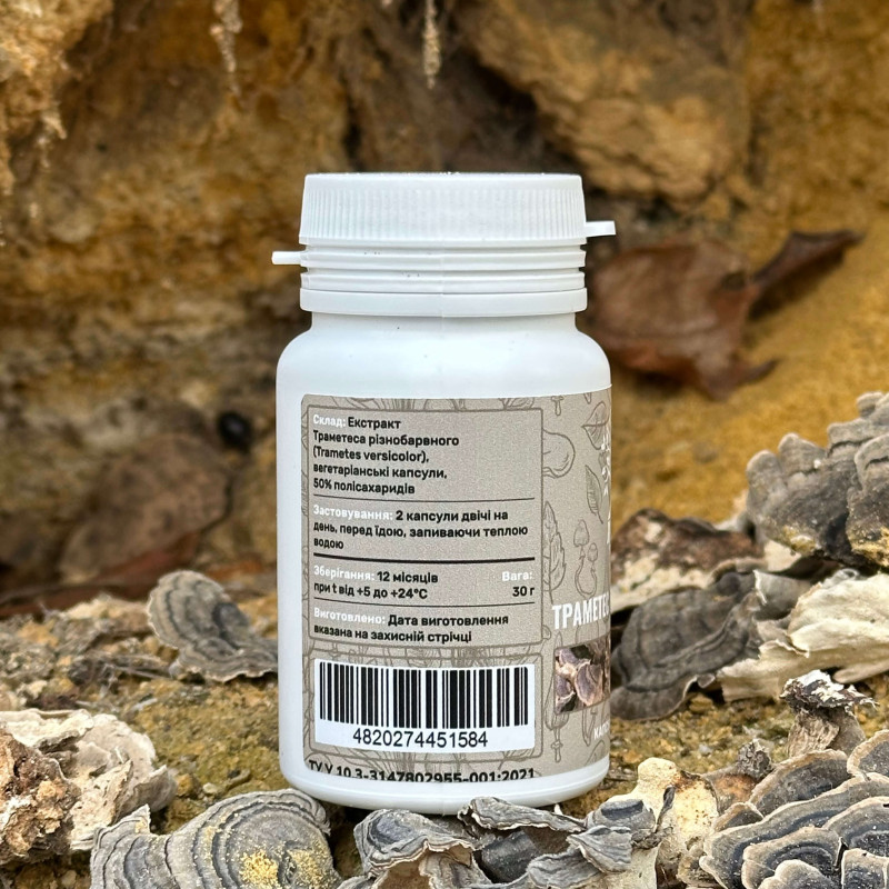 Траметес різнобарвний, екстракт 10:1, "Лісовик", 60 капсул по 0.5 г