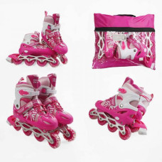 Ролики (размер 39-43; цвет – Розовый; колеса PVC, стелька 24-27 см, ПЕРЕДНЕЕ КОЛЕСО СВЕТ, d – 6.5 см) в сумке