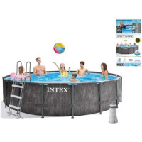 Intex Бассейн каркасный (объем:16805л, размер:457x122см, насос-фильтр:3 785 л/ч, стремянка, тент, подстилка), в коробке
