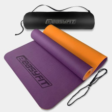 Коврик для йоги и фитнеса EasyFit TPE+TC 6 мм двухслойный + Чехол фиолетовый с оранжевым