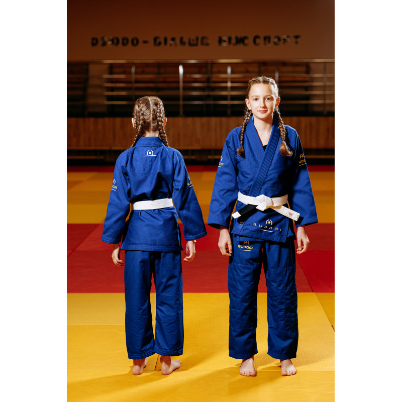 Синее детское кимоно для девочек, джиу-джитсу, TM BUDOGI, рост 130 см, плотность 350 гр/м.кв.