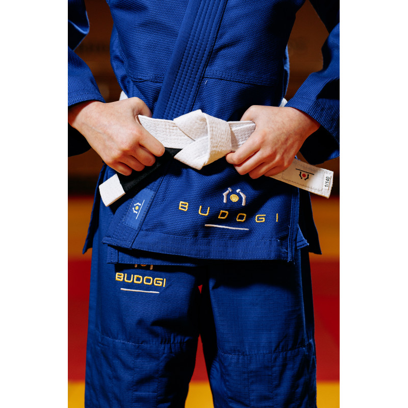 Синее детское кимоно для девочек, джиу-джитсу, TM BUDOGI, рост 130 см, плотность 350 гр/м.кв.