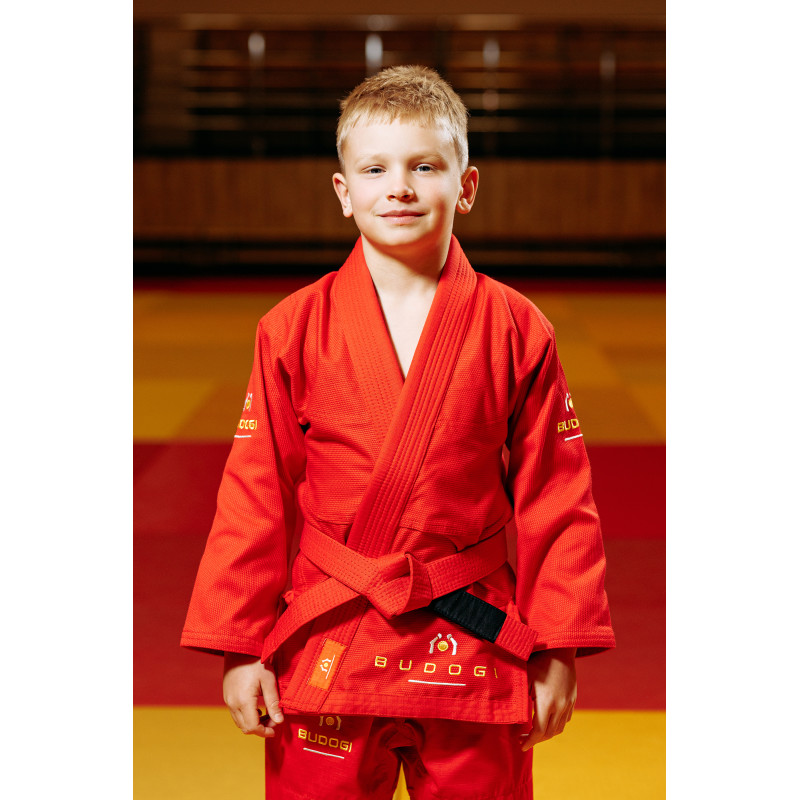 Червоне дитяче кімоно для хлопчиків, грепплінг, TM BUDOGI, зріст 120 см, щільність 350 гр/м.кв.