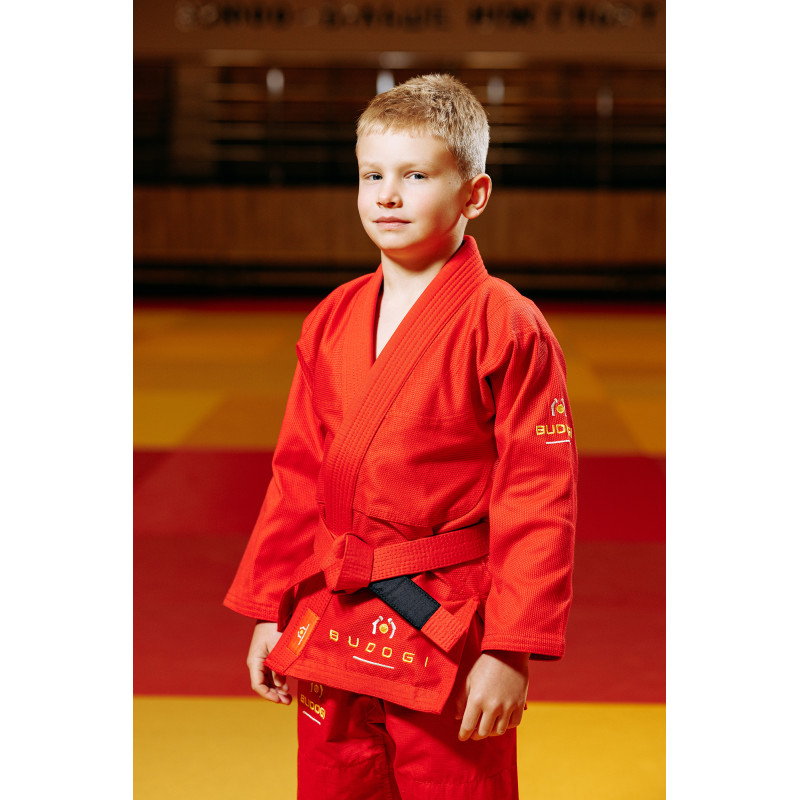 Червоне дитяче кімоно для хлопчиків, грепплінг, TM BUDOGI, зріст 120 см, щільність 350 гр/м.кв.
