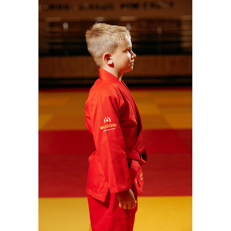 Червоне дитяче кімоно для хлопчиків, грепплінг, TM BUDOGI, зріст 120 см, щільність 350 гр/м.кв.