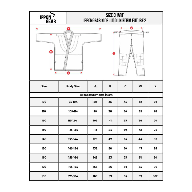 Біле дитяче кімоно для дзюдо IPPON GEAR FUTURE 2, Зріст 100 см, Щільність: 335 г/м², Бавовна, Поліестер