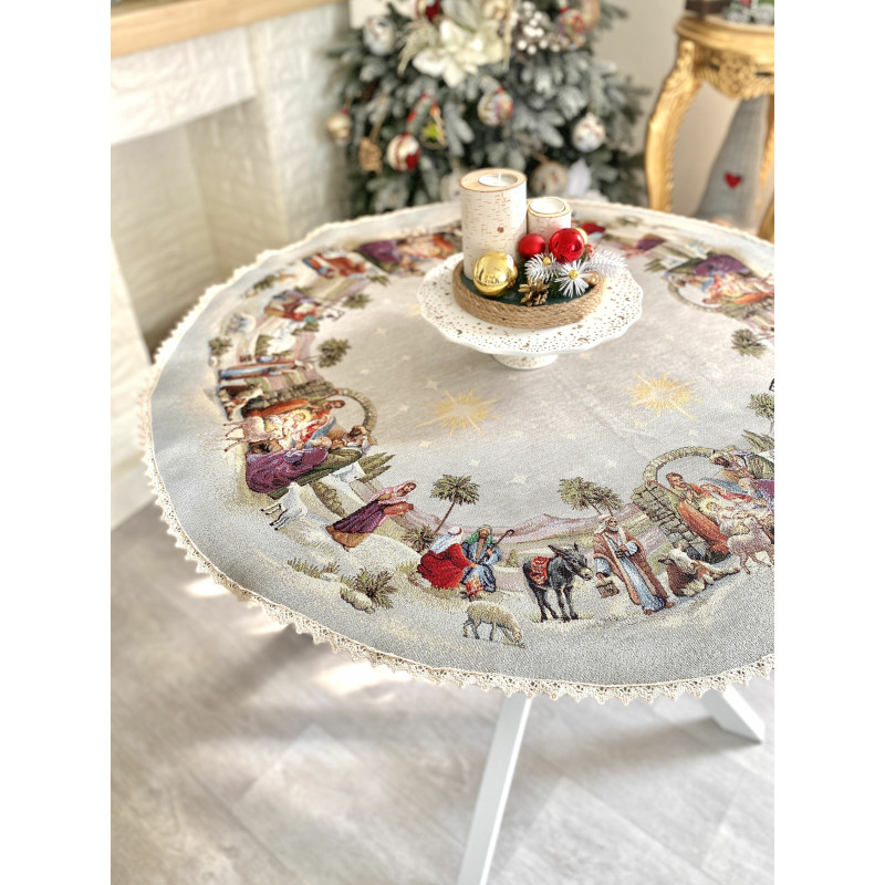 Скатертина гобеленова з мереживом ROUND1153M Вифлеємське диво Limaso