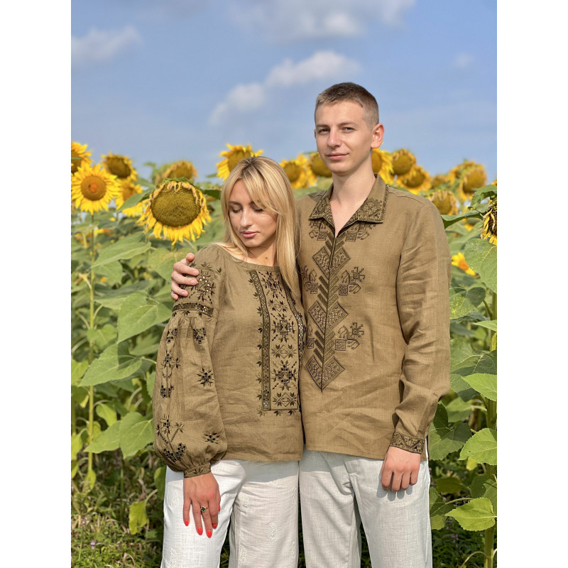 Чоловіча вишита сорочка хакі SVCH3