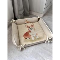 Лежак для животных + водоотталкивающий матрас гобеленовый CORGI-SET (48x48)