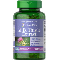 Расторопша, Milk Thistle 4:1 (Silymarin), Puritan's Pride, 1000 мг, 180 гелевых капсул