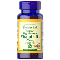 Вітамін D3, Vitamin D3, Puritan's Pride, 25 мкг (1000 МО), 200 гелевих капсул