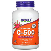 Витамин С-500, Chewable C-500, NOW Foods, вишневый и ягодный вкус, 100 жевательных таблеток