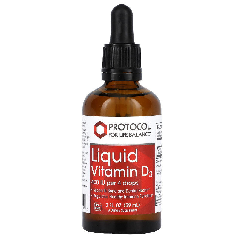 Вітамін D3, Liquid Vitamin D3, Protocol for Life Balance, рідкий, 400 МО, 59 мл