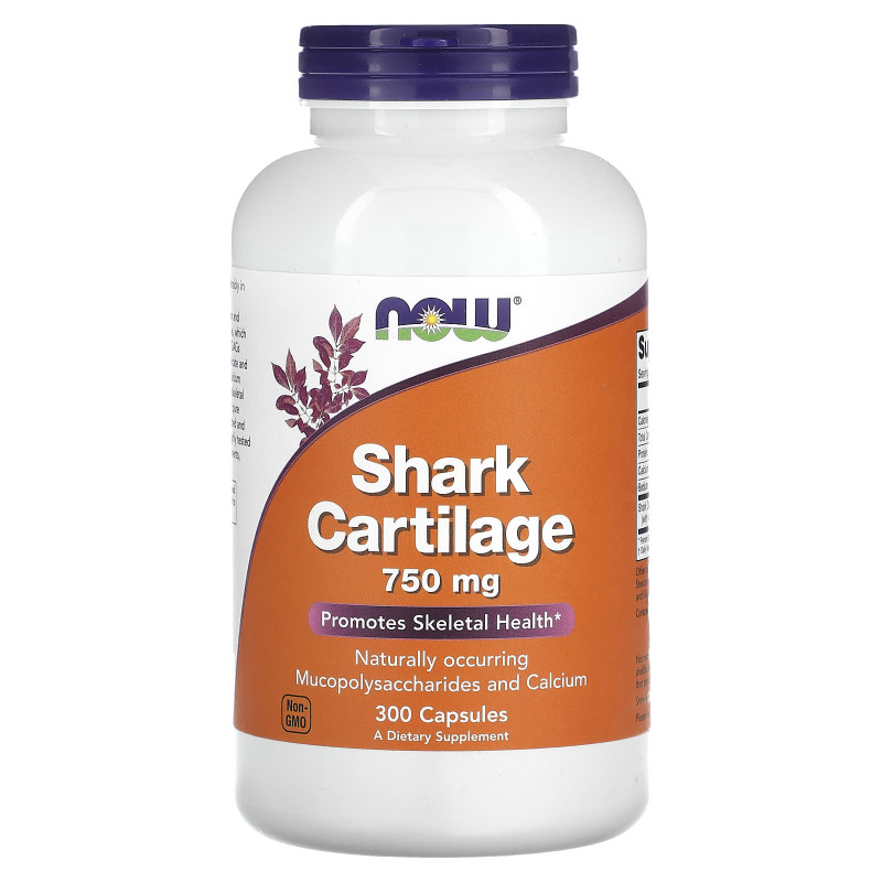 Акулячий хрящ, Shark Cartilage, Now Foods, 750 мг, 300 капсул