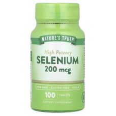 Селен, Selenium, Nature's Truth, висока ефективність, 200 мкг, 100 таблеток