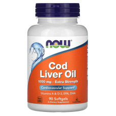 Риб'ячий жир з печінки тріски, Cod Liver Oil, Now Foods, 1000 мг, 90 гелевих капсул