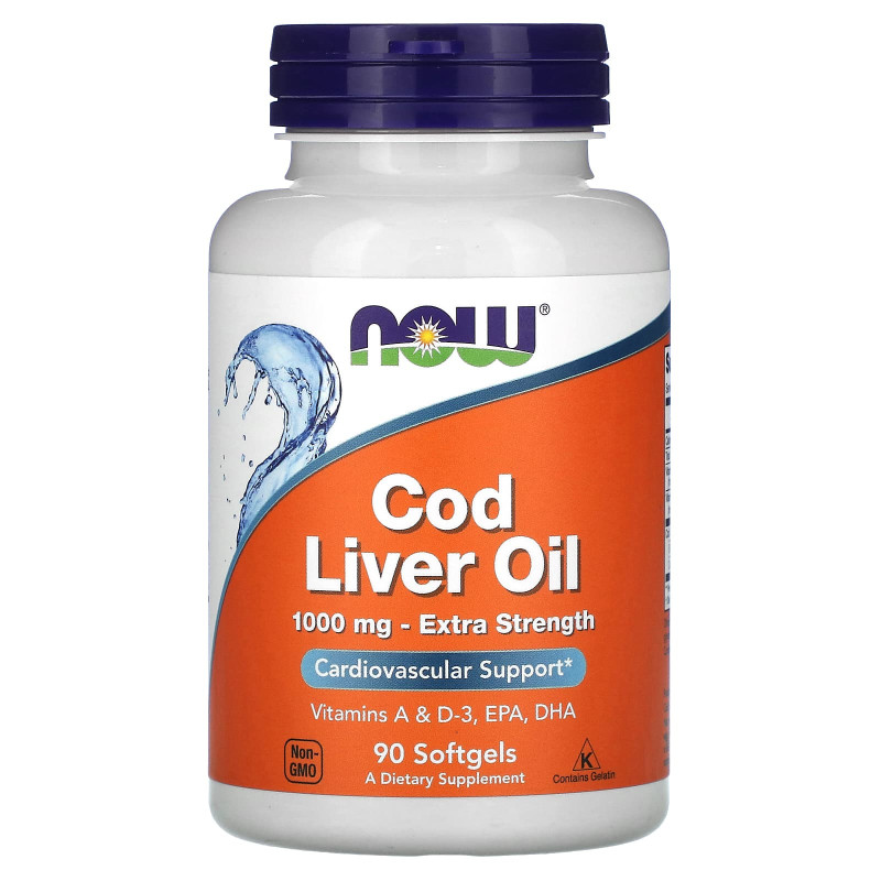 Рыбий жир из печени трески, Cod Liver Oil, Now Foods, 1000 мг, 90 гелевых капсул