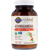 Ашваганда, Ashwagandha, Garden of Life, MyKind Organics, стресс и настроение, 60 таблеток