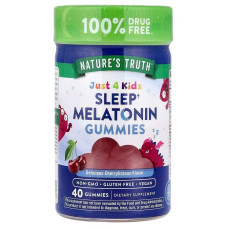 Мелатонін для сну, Sleep Melatonin, Just 4 Kids, Nature's Truth, для дітей, смак вишні, 40 веганських жувальних цукерок (1 г у кожній)