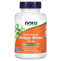 Гінкго білоба, Ginkgo Biloba, Now Foods, подвійна сила, 120 мг, 200 вегетаріанських капсул
