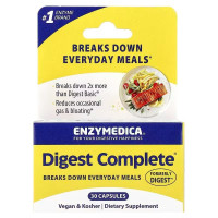 Энзимы полная формула, Digest Complete, Enzymedica, Digest, эффективно расщепляет углеводы, жиры, клетчатку и белки, 30 капсул