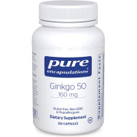 Гинкго Билоба, Ginkgo Biloba, Pure Encapsulations, для поддержки кислорода, кровообращения и легких проблем с памятью, связанных со старением, 160 мг, 120 капсул