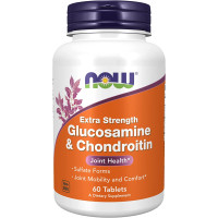 Глюкозамін та хондроїтин, Glucosamine & Chondroitin, Now Foods, екстра сила, 60 таблеток