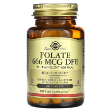 Фолат, Folate, Solgar, фолієва кислота у формі метилфолату, 666 мкг ДФЕ, 100 таблеток