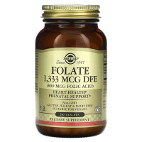 Фолат, Folate, Solgar, фолиевая кислота, 1,333 мкг DFE (800 мкг), 250 таблеток