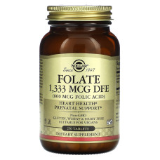 Фолат, Folate, Solgar, фолиевая кислота, 1,333 мкг DFE (800 мкг), 250 таблеток