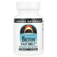 Біотин, Biotin Fast Melt, Source Naturals, 10000 мкг, 120 таблеток