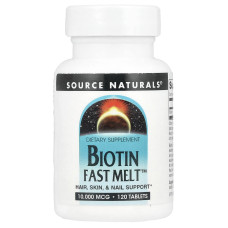 Биотин, Biotin Fast Melt, Source Naturals, 10 000 мкг, 120 таблеток