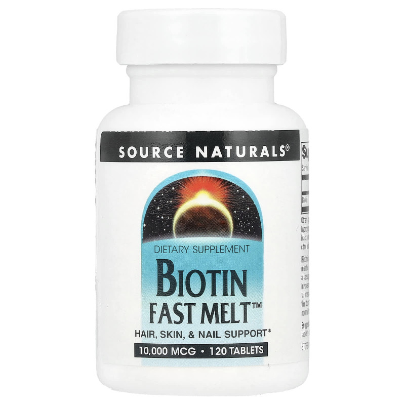 Биотин, Biotin Fast Melt, Source Naturals, 10 000 мкг, 120 таблеток
