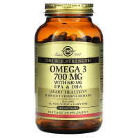 Омега-3, рыбий жир, Omega-3, EPA & DHA, Solgar, двойная сила, 700 мг, 120 гелевых капсул