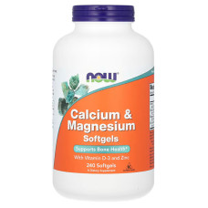 Кальций и магний, Calcium & Magnesium, NOW Foods, с витамином D-3 и цинком, 240 гелевых капсул