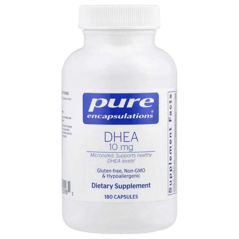 ДГЭА, DHEA, Pure Encapsulations, поддержка иммунитета, сжигания жира, гормонального баланса и эмоционального благополучия, 10 мг, 180 капсул