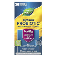 Пробиотики и пребиотики, Fortify Optima, Daily Probiotic + Prebiotics, Natures Way, ежедневный уход, 35 млрд КОЕ, 30 капсул с отсроченным высвобождением