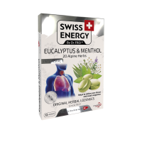 Леденцы от простуды, Herbal Lozenges Blister 20 herbs + Eucalyptus and Menthol, Swiss Energy, от кашля, боли в горле и заложенности носа, 20 альпийский трав, ментол и эвкалипт, 12 травяных леденцов