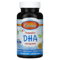 Риб'ячий жир для дітей, Kids Chewable DHA, Carlson, апельсин, 100 мг, 60 гелевих капсул