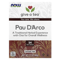 По д'арко, Pau D'Arco, Now Foods, Real Tea, без кофеїну, 24 чайних пакетика, 48 г
